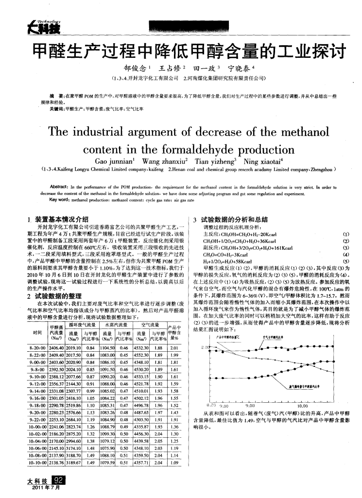 甲醛生產(chǎn)過程中降低甲醇含量的工業(yè)探討_00.png